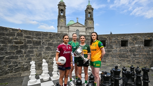 At the launch of the 2025 TG4 All-Ireland Ladies Football Championships were senior players, from left, Kate Geraghty of Galway, Aoibhín Cleary of Meath, Cáit Lynch of Kerry and Roisin Rodgers of Donegal