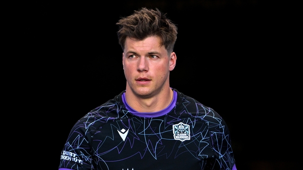 17 May 2025; Huw Jones of Glasgow Warriors before the United Rugby Championship match between Leinster and Glasgow Warriors at the Aviva Stadium in Dublin. Photo by Ramsey Cardy/Sportsfile