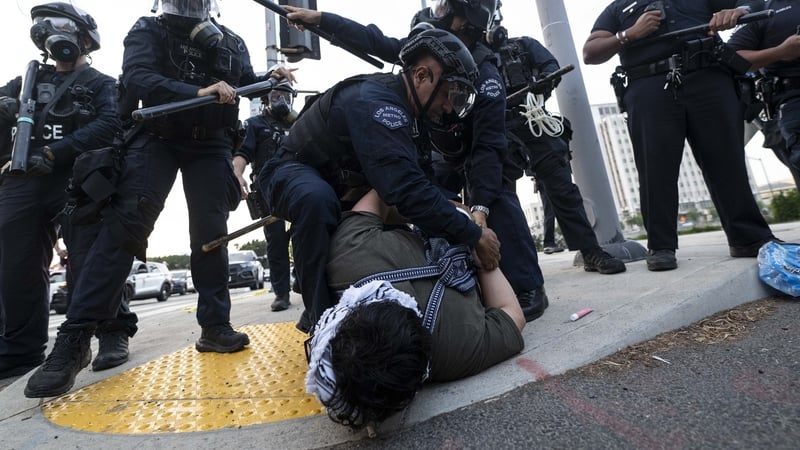 LAPD make an arrest during a demonstration in central Los Angeles