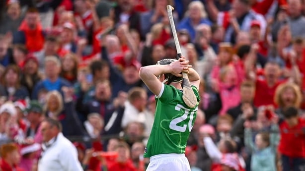 7 June 2025; Declan Hannon of Limerick after he shot his penalty wide for the last penalty in the penalty shoot-out of the Munster GAA Hurling Senior Championship final match between Limerick and Cork at LIT Gaelic Grounds in Limerick. Photo by Piaras Ó Mídheach/Sportsfile