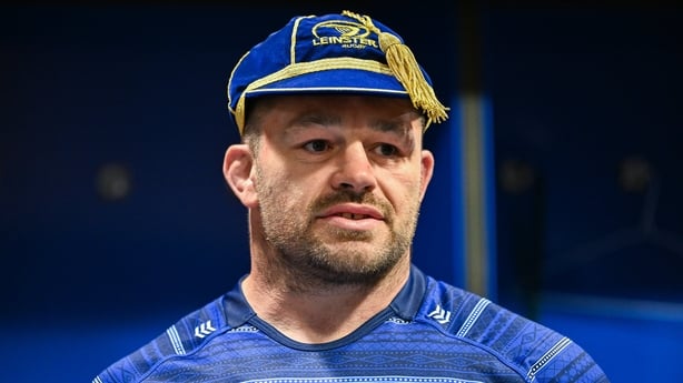 27 September 2024; Cian Healy of Leinster with his special cap after his record 281st appearance following the United Rugby Championship match between Leinster and Dragons at the Aviva Stadium in Dublin. Photo by Brendan Moran/Sportsfile