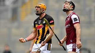 8 June 2025; Billy Ryan of Kilkenny celebrates a point during the Leinster GAA Senior Hurling Championship final match between Kilkenny and Galway at Croke Park in Dublin. Photo by Ramsey Cardy/Sportsfile