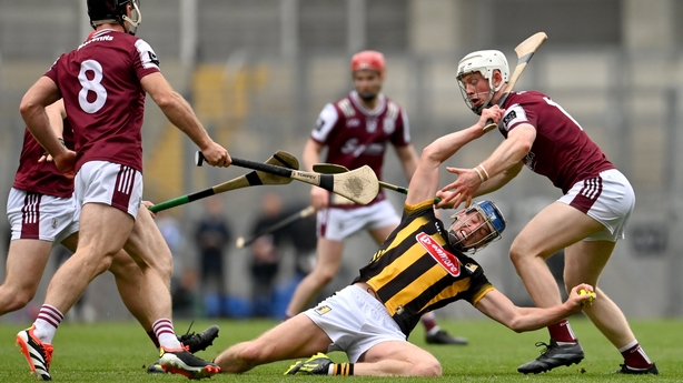 Dublin , Ireland - 8 June 2025; Stephen Donnelly of Kilkenny in action against John Fleming of Galway during the Leinster GAA Senior Hurling Championship final match between Kilkenny and Galway at Croke Park in Dublin. (Photo By Ramsey Cardy/Sportsfile via Getty Images)