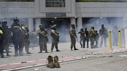 ICE officers and National Guard troops in Los Angeles amid protests over immigration raids. Photo: Tayfun Coskun/Anadolu via Getty Images