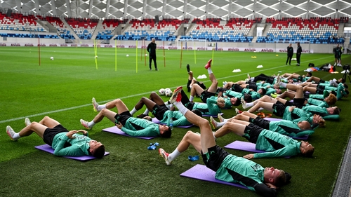 Republic of Ireland players during a training session at the Stade de Luxembourg