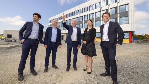 Morgan Stanley, ISIF, Peter McLoughlin, SETU, Noel Frisby Snr, Frisby, Sarah Hickey, ISIF, and Noel Frisby Jnr at the launch of Glassworks Building One on the former Waterford Crystal site