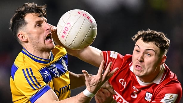 1 March 2025; Diarmuid Murtagh of Roscommon in action against Daniel O'Mahony of Cork during the Allianz Football League Division 2 match between Cork and Roscommon at SuperValu Páirc Uí Chaoimh in Cork. Photo by Piaras Ó Mídheach/Sportsfile