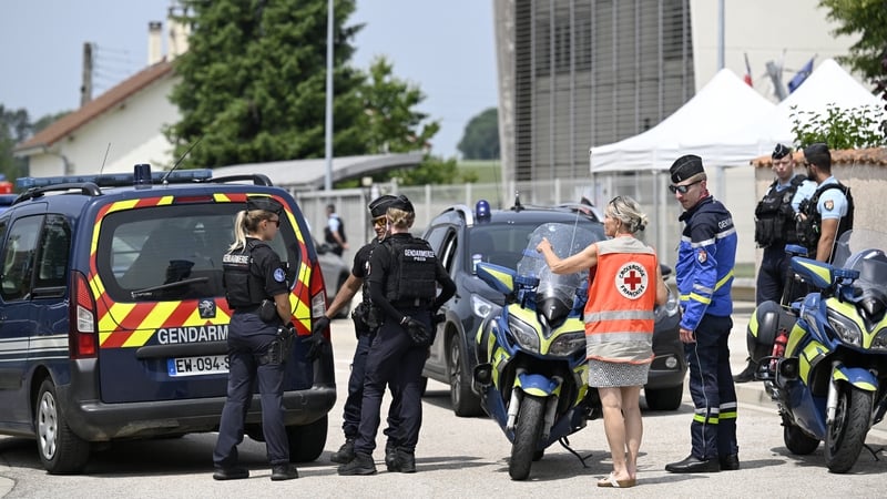 Police at the scene of the stabbing in Nogent in eastern France