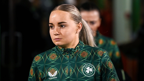 Izzy Atkinson of Republic of Ireland before the UEFA Women's Nations League B match between Republic of Ireland and Turkiye at Tallaght Stadium in Dublin.
