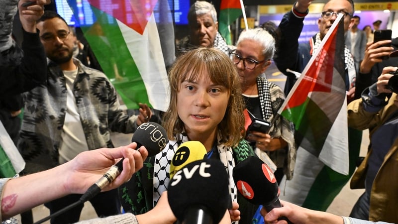 Swedish campaigner Greta Thunberg talked to journalists as she arrived at Stockholm-Arlanda airport