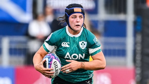 26 April 2025; Brittany Hogan of Ireland in action during the Women's Six Nations Rugby Championship match between Scotland and Ireland at Hive Stadium in Edinburgh, Scotland. Photo by Paul Devlin/Sportsfile