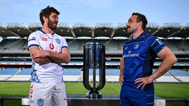 10 June 2025; Leinster captain Jack Conan, right, and Vodacom Bulls captain Ruan Norté in attendance for the URC Grand Final Captain's Photocall at Croke Park in Dublin. Leinster take on the Vodacom Bulls from South Africa this Saturday in the BKT URC Grand Final at Croke Park. Tickets are on sale f