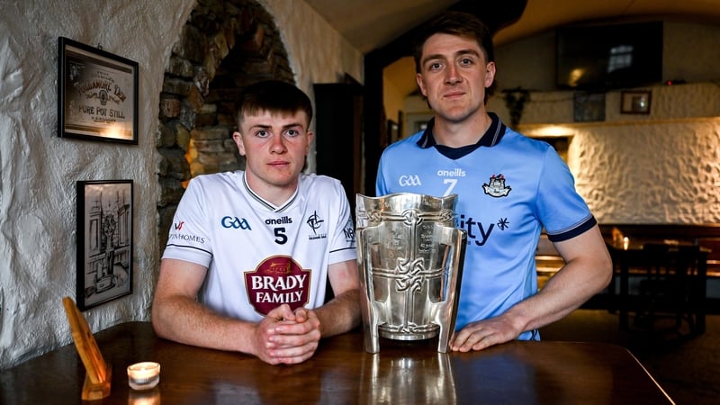 Daire Gray of Dublin (R) and Paul Dolan of Kildare with the Liam MacCarthy Cup at the launch of the All-Ireland series