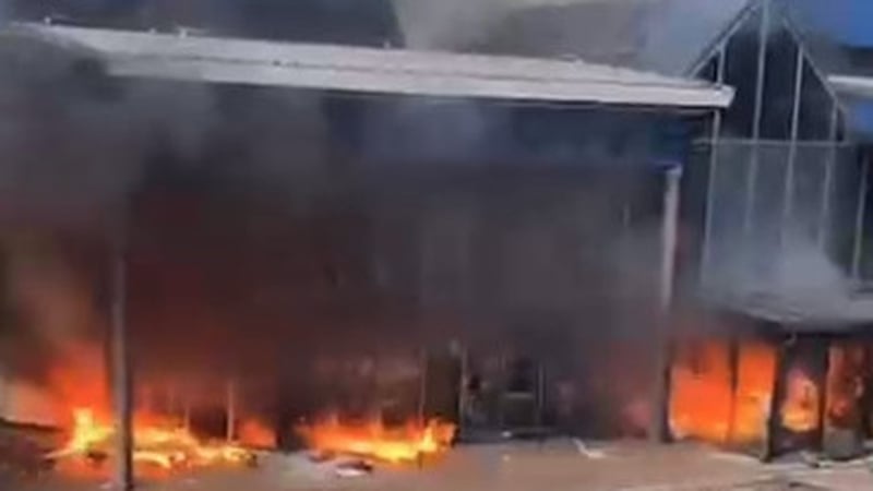 Larne Leisure Centre was set alight as part of ongoing disorder this evening