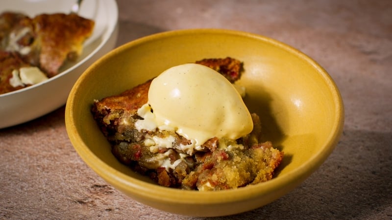 Molten raspberry and white chocolate cookie dough with ice cream