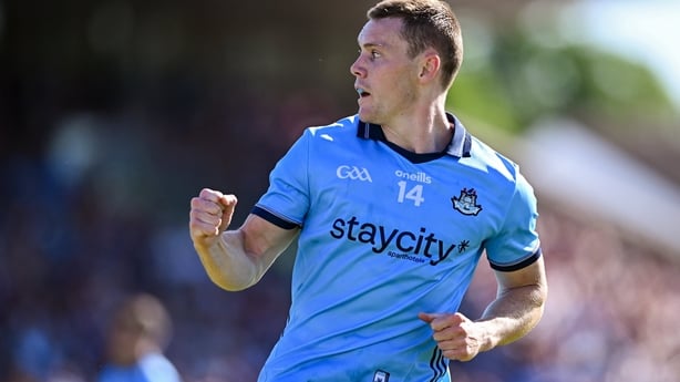 Galway , Ireland - 17 May 2025; Con O'Callaghan of Dublin celebrates after scoring a point during the GAA Football All-Ireland Senior Championship Round 1 match between Galway and Dublin at Pearse Stadium in Galway. (Photo By Piaras Ó Mídheach/Sportsfile via Getty Images)