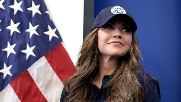 U.S. Department of Homeland Security Secretary Kristi Noem holds a news conference Thursday, June 12, 2025 regarding the recent protests in Los Angeles. (Luke Johnson/Los Angeles Times via Getty Images)