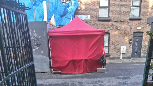 The tent structure that has been erected close to Canal Way Educate Together School in Dublin 8