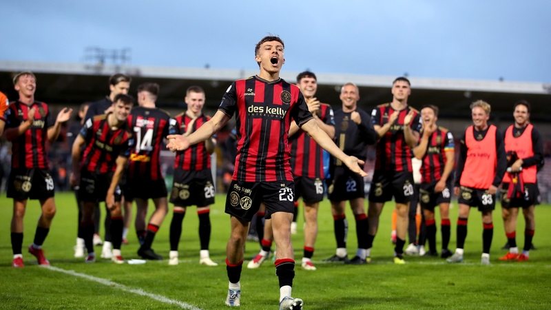 Archie Meekison takes the applause of the travelling Bohemians' fans after the game