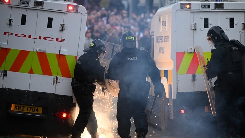 PSNI officers in riot gear respond to civil unrest in Ballymena on Wednesday night