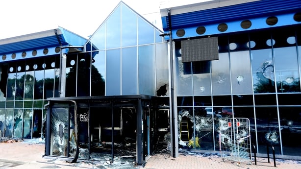 BALLYMENA, NORTHERN IRELAND - JUNE 12: A view of destroyed Larne Leisure Centre, used as an emergency center for those displaced by the racist violence, after racist attack in Mid and East Antrim, Ballymena, Northern Ireland on June 12, 2025. Mid and East Antrim Borough Council announced that the ce