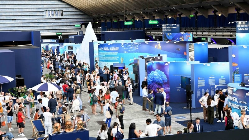 People visit the main venue for the third United Nations Ocean Conference in Nice, France
