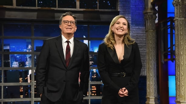 NEW YORK - MONTH: The Late Show with Stephen Colbert and guest Taylor Tomlinson during Tuesday's January 16, 2024 show. (Photo by Scott Kowalchyk/CBS via Getty Images)