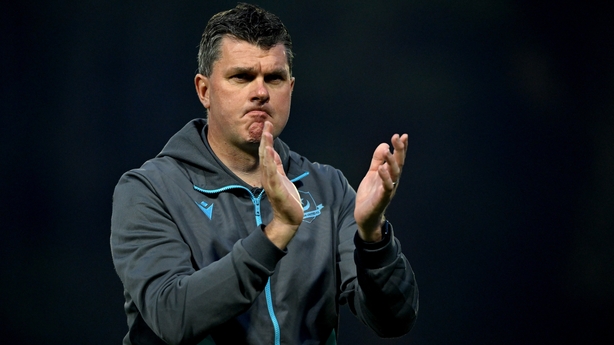 Drogheda United manager Kevin Doherty acknowledges supporters after the SSE Airtricity Men's Premier Division match between St Patrick's Athletic and Drogheda United at Richmond Park in Dublin.