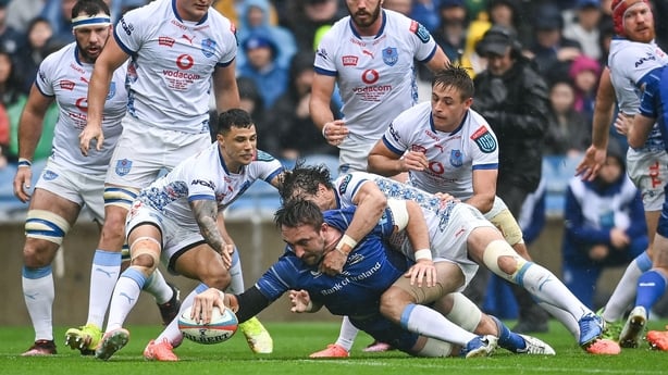 14 June 2025; Jack Conan of Leinster scores his side's first try during the United Rugby Championship Grand Final match between Leinster and Vodacom Bulls at Croke Park in Dublin. Photo by David Fitzgerald/Sportsfile