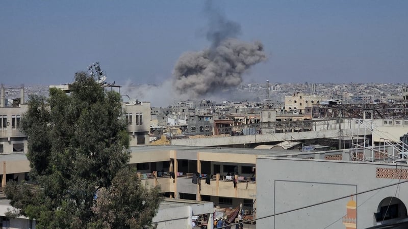Smoke rises from the residential area following the Israeli attack on Khan Yunis
