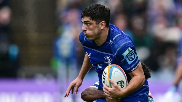 14 June 2025; Jimmy O'Brien of Leinster is tackled by Canon Moodie of Vodacom Bulls during the United Rugby Championship Grand Final match between Leinster and Vodacom Bulls at Croke Park in Dublin. Photo by Brendan Moran/Sportsfile