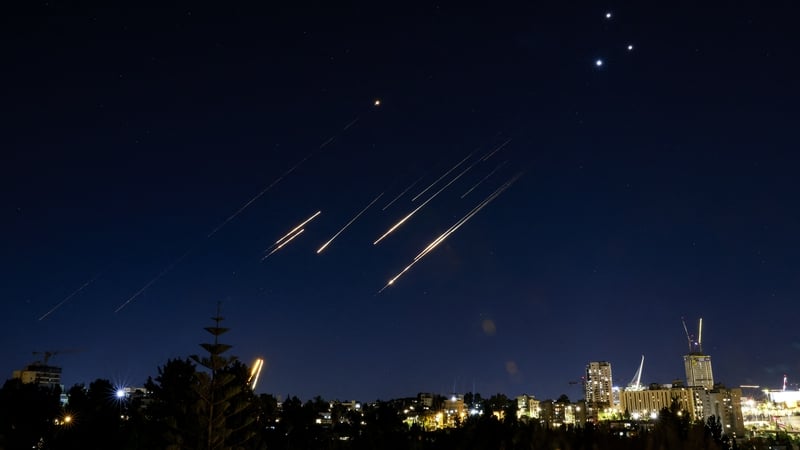 Several projectiles were visible in the night sky over Jerusalem tonight