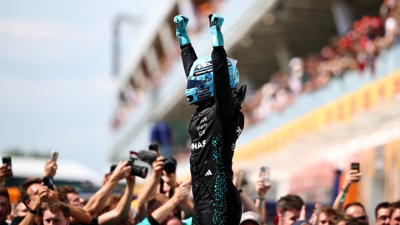 George Russell celebrates his win in Montreal