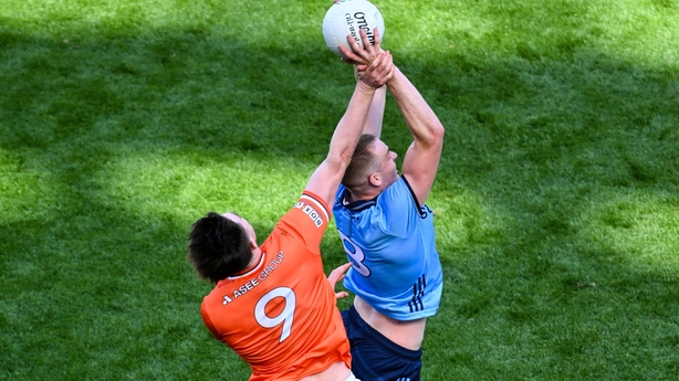 Ó Cofaigh Byrne and Armagh's Ben Crealey battle for possession earlier this month