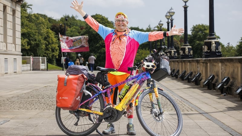 TV presenter Timmy Mallett visiting the Parliament Buildings at Stormont, where he also met deputy First Minister Emma Little-Pengelly, as part of a cycle trip across the Island of Ireland. Photo credits: Liam McBurney/PA Wire