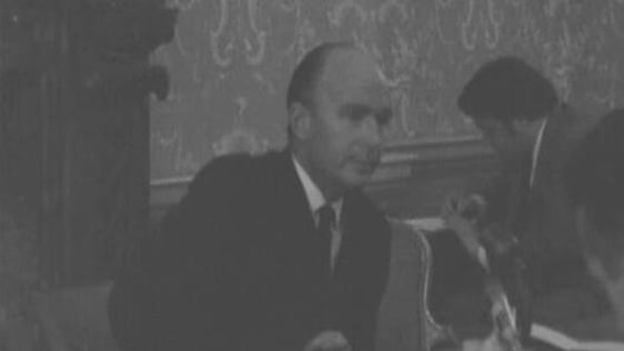 Dr Patrick Hillery gives a press conference on his secret visit to the Falls Road (1970)