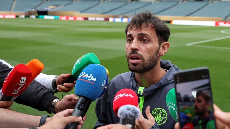 Bernardo Silva addressing the media before Man City's World Cup opener