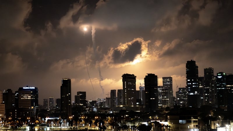 Iran's ongoing retaliatory attacks with ballistic missiles towards Israel are seen from Tel Aviv