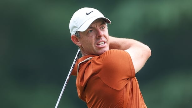 CHARLOTTE, NORTH CAROLINA - MAY 16: Rory McIlroy of Northern Ireland plays his tee shot on the ninth hole during the second round of the PGA Championship at Quail Hollow Country Club on May 16, 2025 in Charlotte, North Carolina. (Photo by David Cannon/Getty Images)