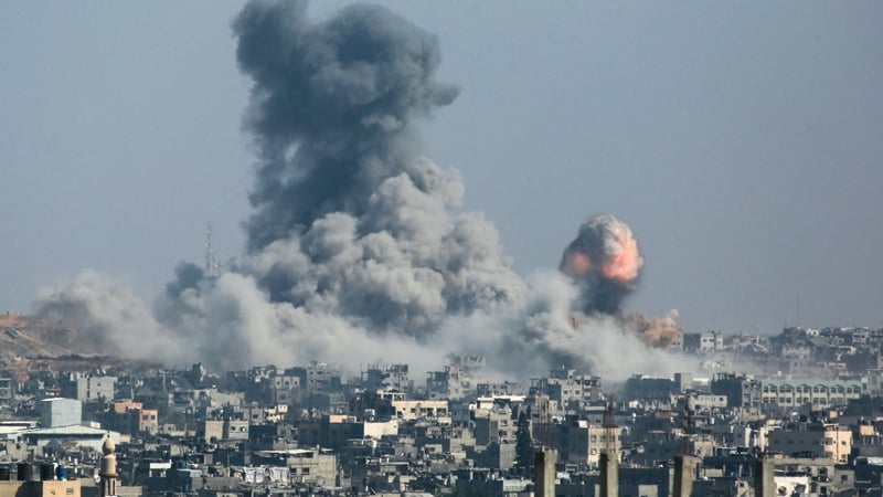 Fire and smoke erupts following Israeli bombardment of areas east of the Tuffah neighbourhood in eastern Gaza City