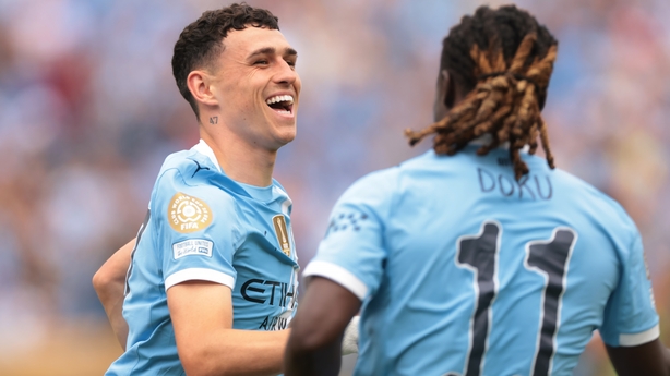 Phil Foden of Manchester City celebrates with team mate Jeremy Doku after scoring to give the side a 1-0 lead during the FIFA Club World Cup 2025 group G match between Manchester City FC and Wydad AC at Lincoln Financial Field on June 18, 2025 in Philadelphia, Pennsylvania.