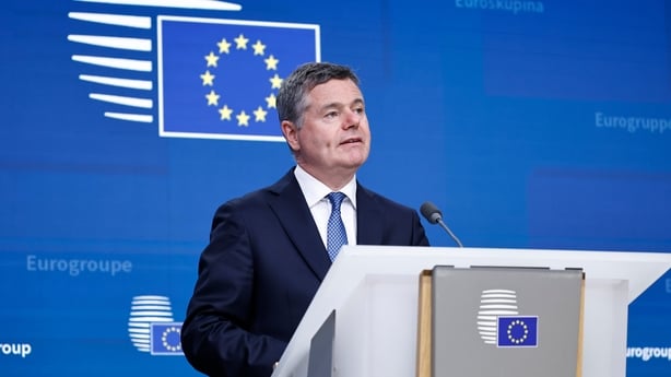 Paschal Donohoe, president of Eurogroup, during a news conference following a Eurogroup meeting in Brussels, Belgium, on Monday, May 12, 2025. With the euro charting a course for its best year in two decades and asset managers like Amundi SA flipping from bear to bull, Europe's currency is undergoin