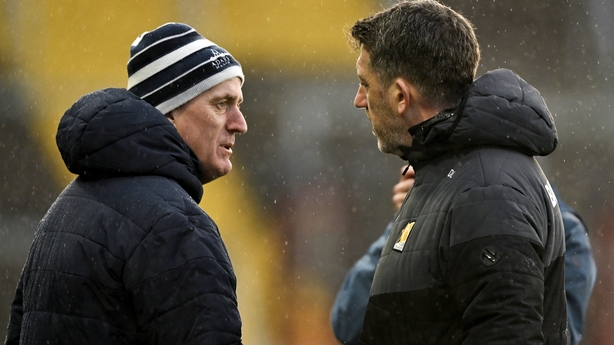 Limerick manager John Kiely, left, and Kilkenny manager Derek Lyng after the Allianz Hurling League Division 1 semi-final match between Limerick and Kilkenny at SuperValu P�irc Ui Chaoimh in Cork.