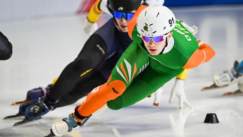 Liam O Brien racing for Ireland at the ISU Short Track World Tour 1 last October in Montreal