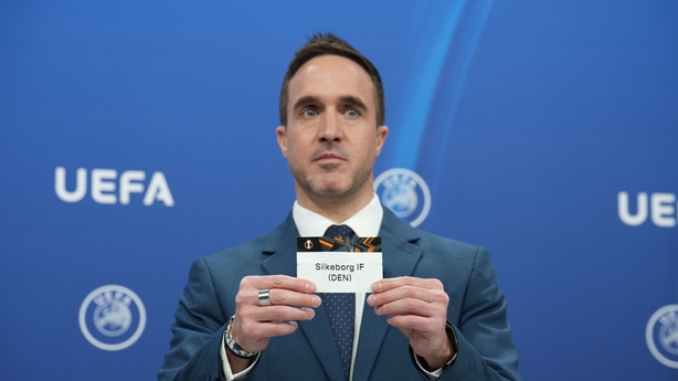 NYON, SWITZERLAND - JUNE 19: UEFA Senior Competitions Manager Tom Barlow draws out the card of Silkeborg IF during the UEFA Europa League 2024/25 Second Qualifying Round Draw at the UEFA Headquarters, the House of the European Football, on June 19, 2024, in Nyon, Switzerland. (Photo by Nemanja Basev