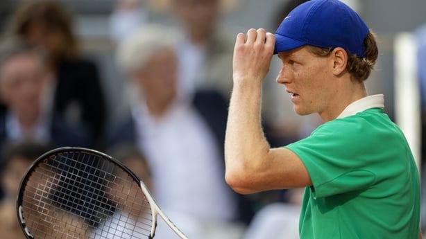 Jannik Sinner of Italy during his tennis match against Carlos Alcaraz of Spain in the Final of the Men's singles competition on Court Philippe-Chatrier during the 2025 French Open