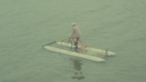 Acquatic bicycle on the river Shannon (1980)