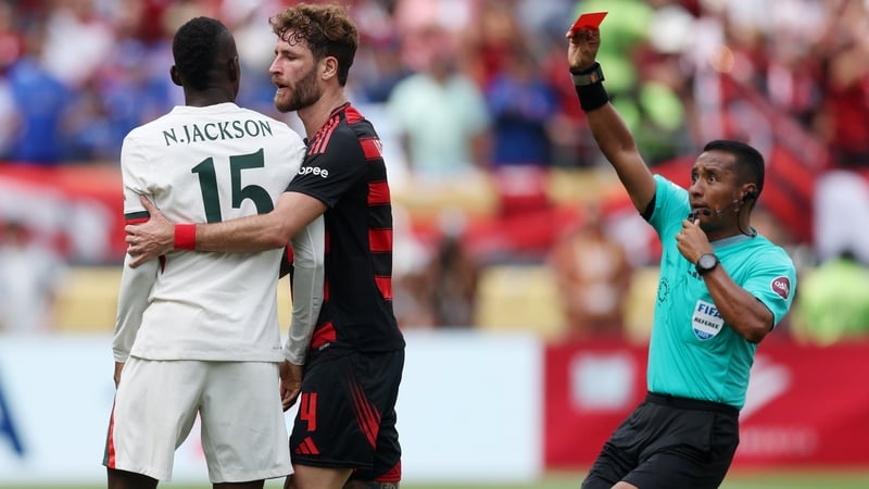 Nicolas Jackson is shown a red card