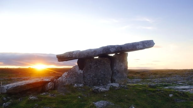 Ancient portal dolmen, megalithic tomb, The Burren, Country Clare, Republic of Ireland.