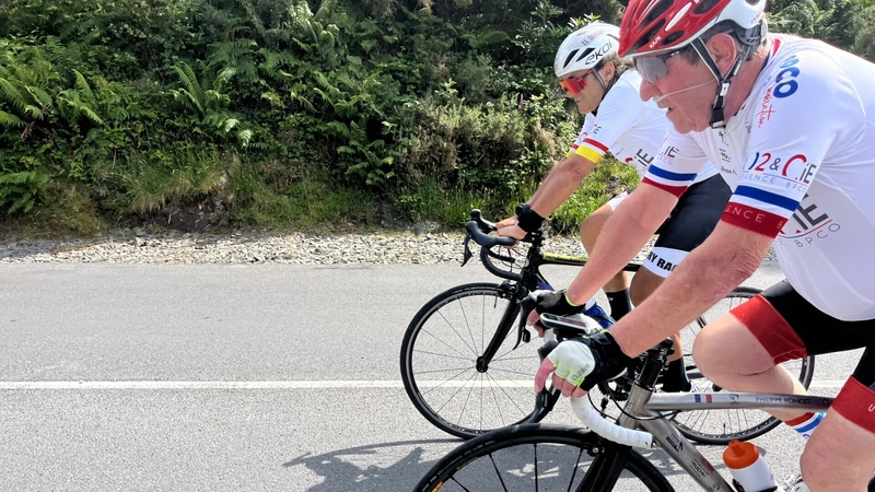 Philippe Poncet, nearest to front, finishing the 85km cycle in Letterfrack, Co Galway